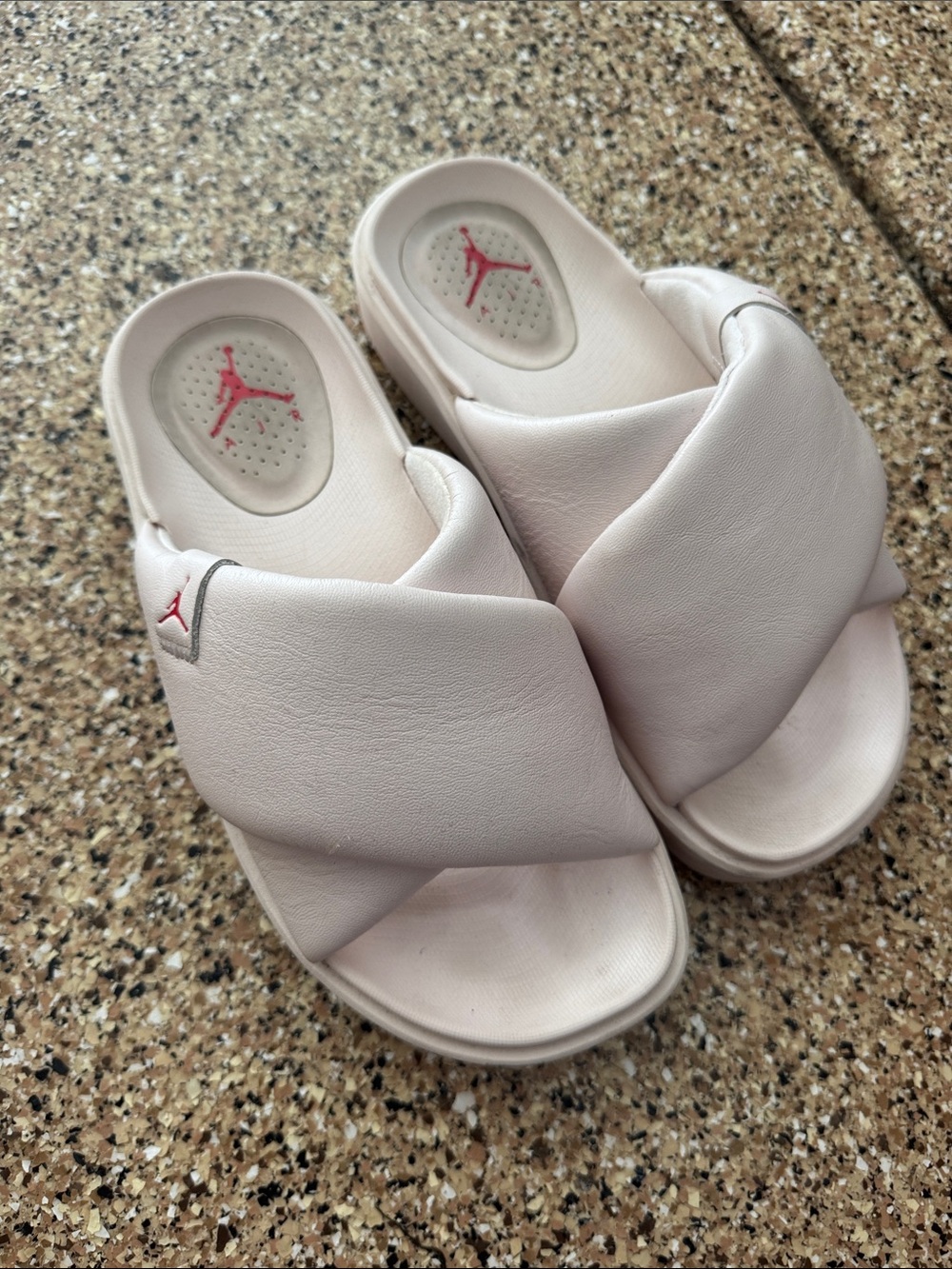 Jordan Women's Pale Pink Crisscross Slide Sandals with Pink Jumpman